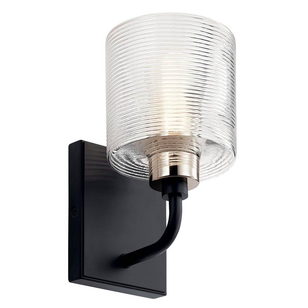 KICHLER 55105BK Harvan 9.25" 1 Light Wall Sconce with Clear Ribbed Glass Black