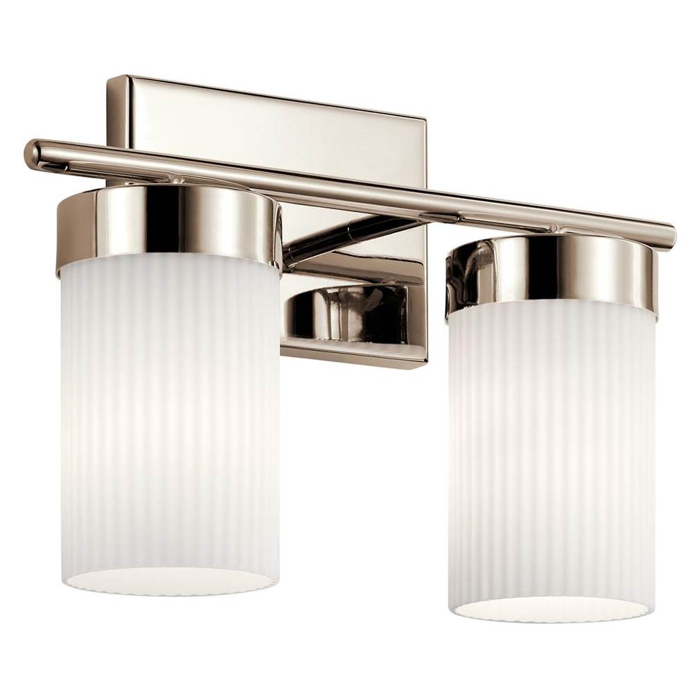 KICHLER 55111PN Ciona 14.5" 2 Light Vanity Light with Round Ribbed Glass Polished Nickel