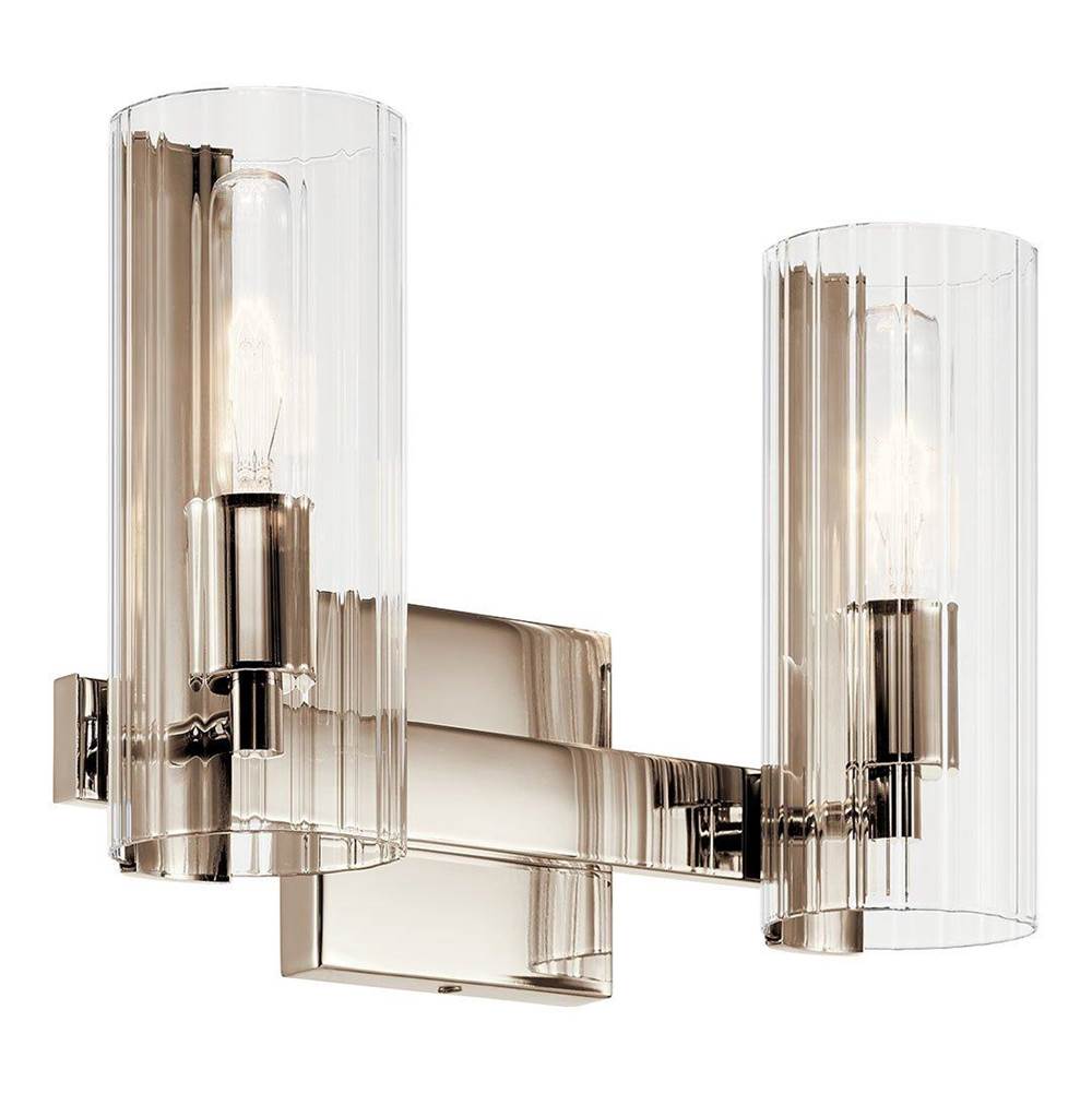 KICHLER 55167PN Jemsa 13.75 Inch 2 Light Vanity with Clear Fluted Glass in Polished Nickel
