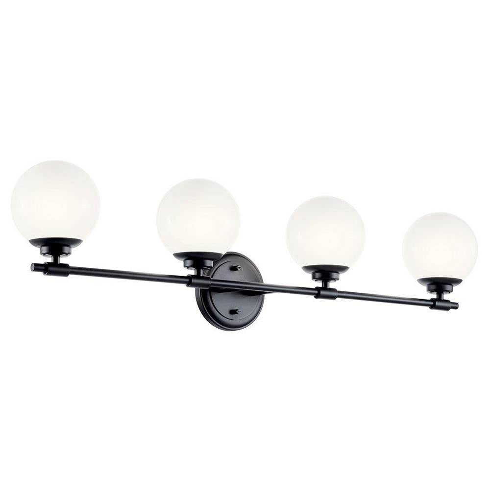 KICHLER 55173BK Benno 34 Inch 4 Light Vanity with Opal Glass in Black