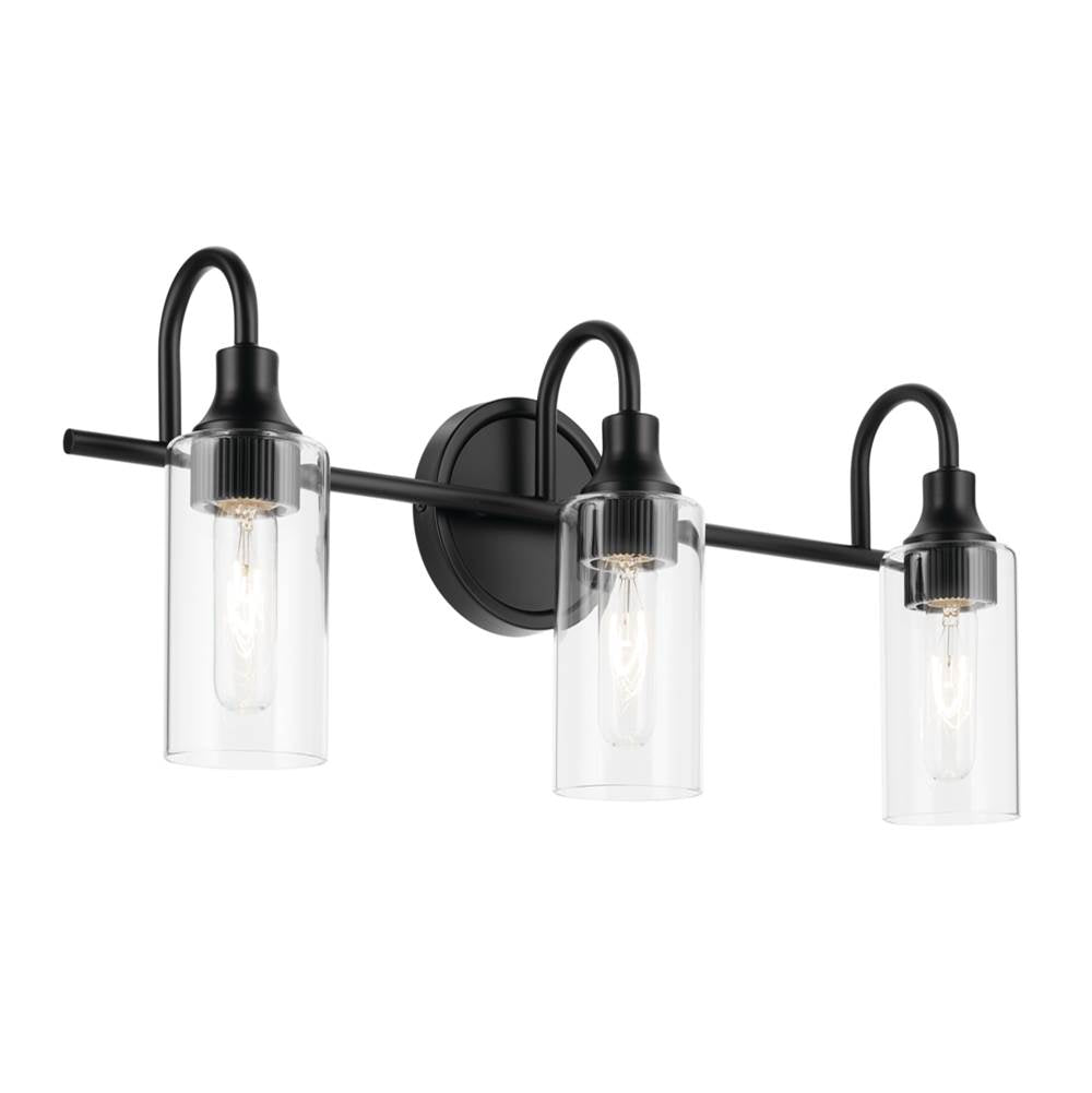 KICHLER 55211BK Kavi 23" 3-Light Vanity Light with Clear Glass in Black