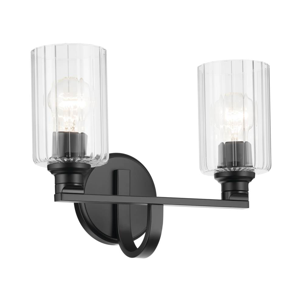 KICHLER 55225BKFLU Gioe 14.25" 2-Light Vanity Light with Clear Fluted Glass in Black