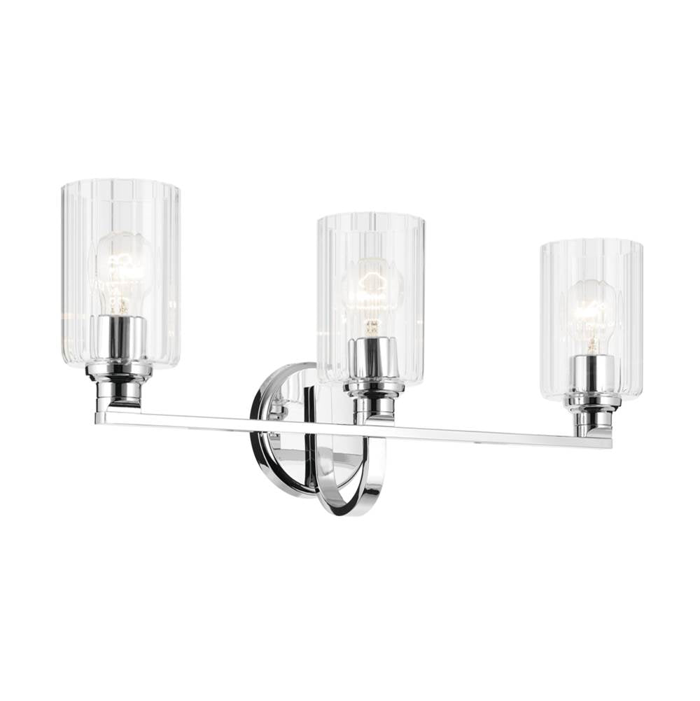 KICHLER 55226CHFLU Gioe 24.25" 3-Light Vanity Light with Clear Fluted Glass in Chrome