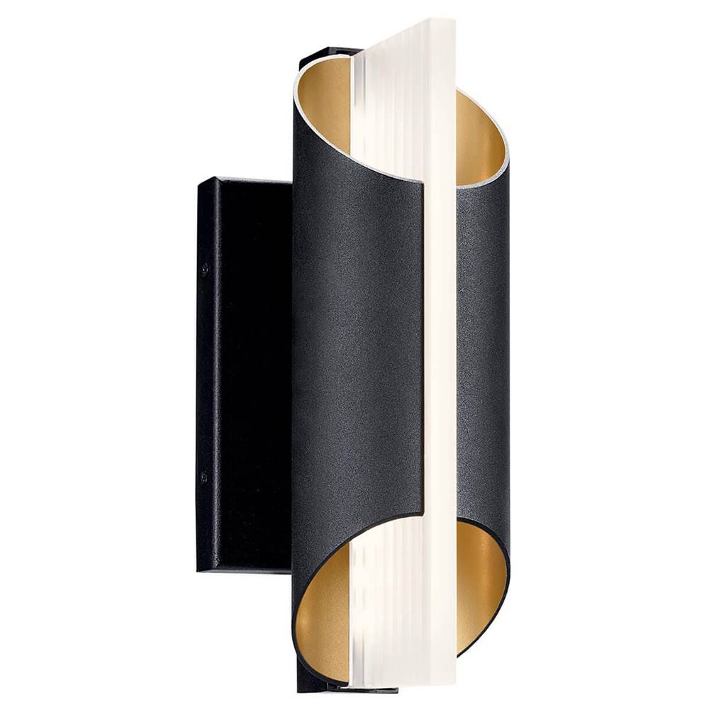 KICHLER 59076BKTLED Astalis 12" 1 LED Wall Light with Clear Ribbed Glass Black and Burnished Gold