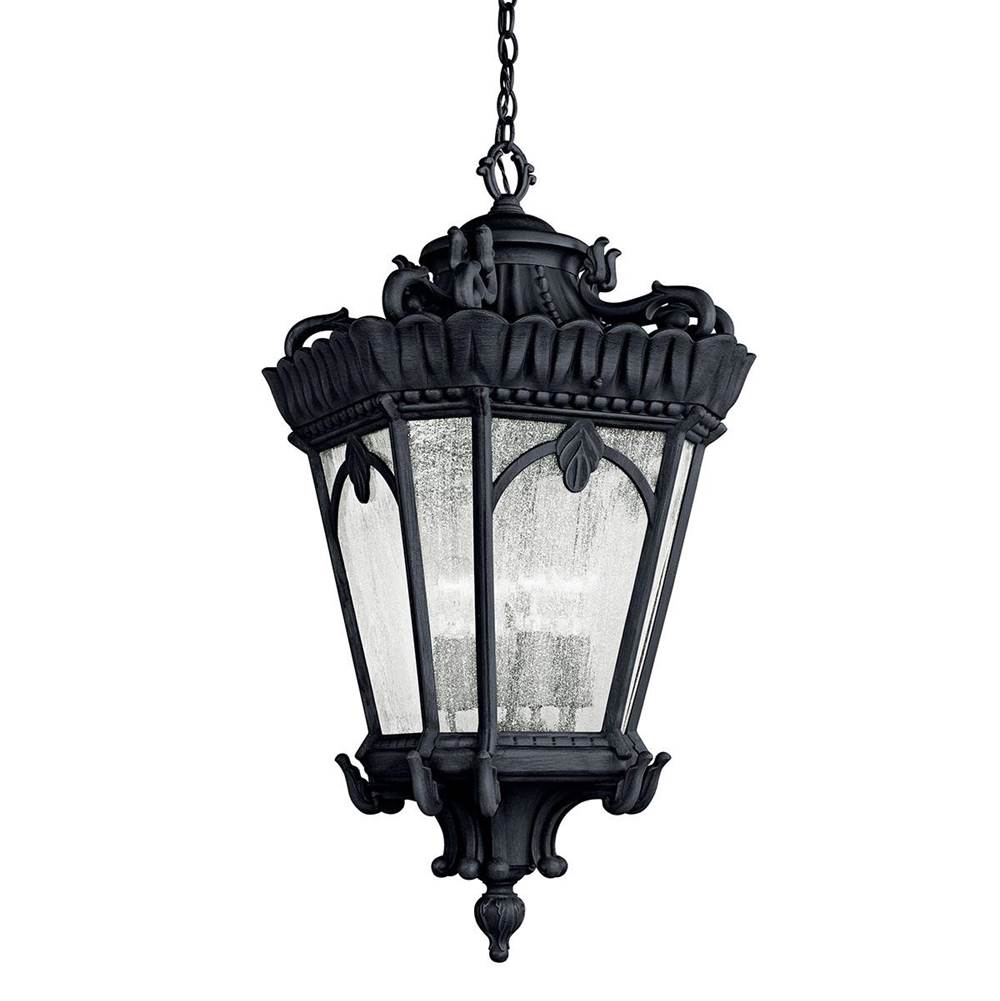 KICHLER 9564BKT Tournai 33.5" 4 Light Outdoor Pendant Light with Clear Seeded Glass in Textured Black