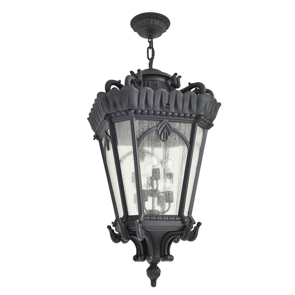 KICHLER 9568BKT Tournai 123" 8 Light Outdoor Pendant Light with Clear Seeded Glass in Textured Black