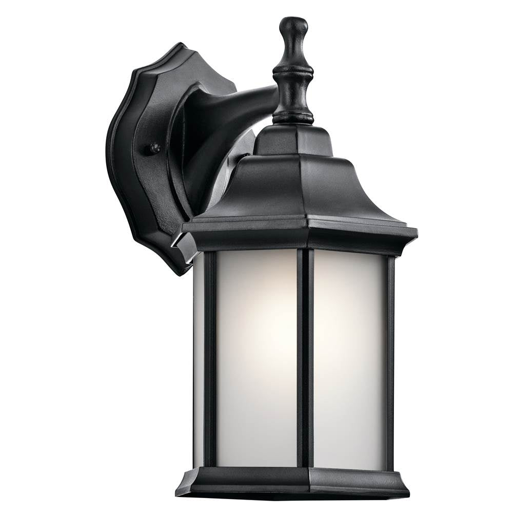 KICHLER 9776BKS Chesapeake 11.75" 1 Light Outdoor Wall Light with Satin Etched Glass in Black