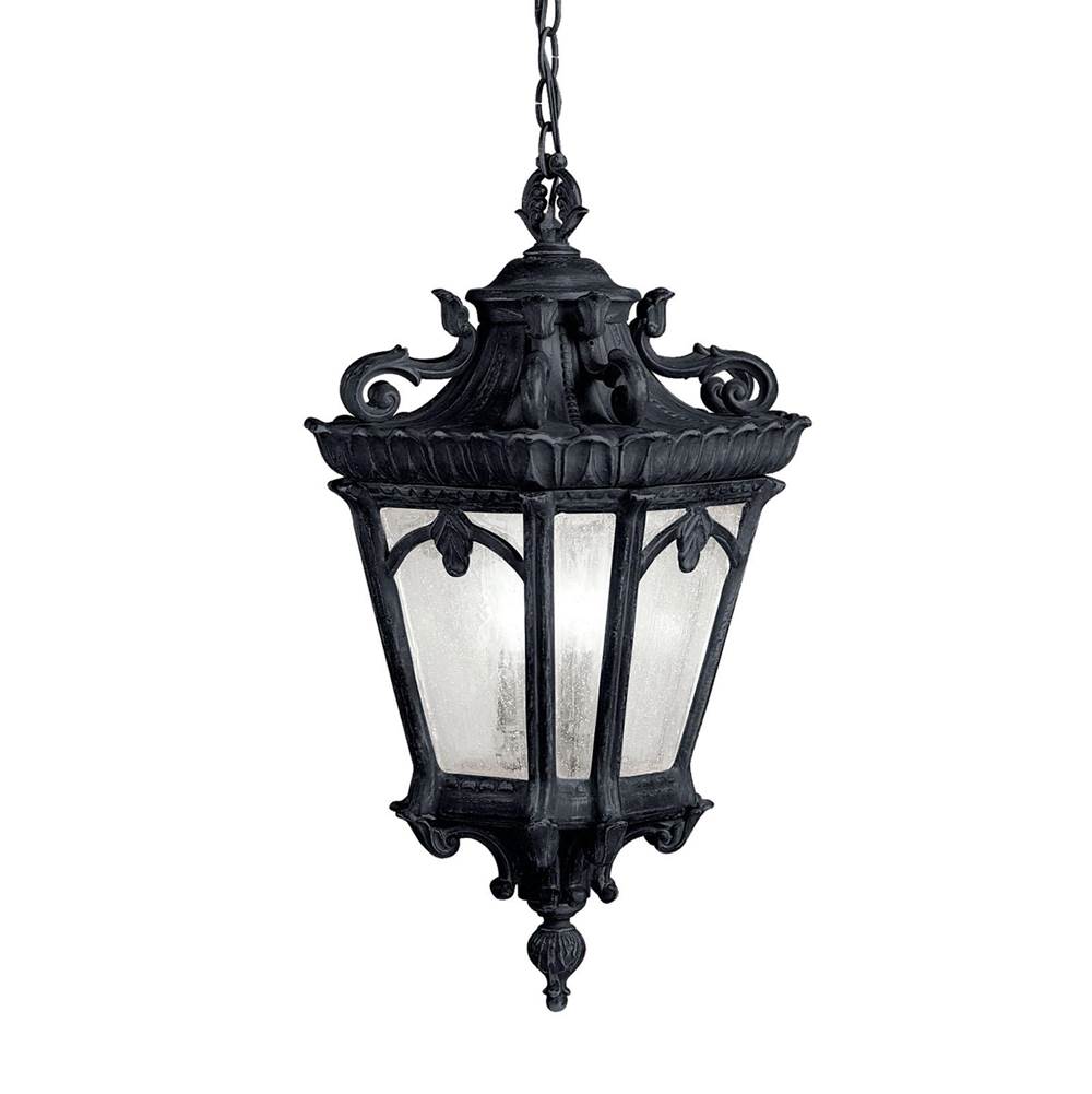 KICHLER 9855BKT Tournai 99" 3 Light Outdoor Pendant Light with Clear Seeded Glass in Textured Black