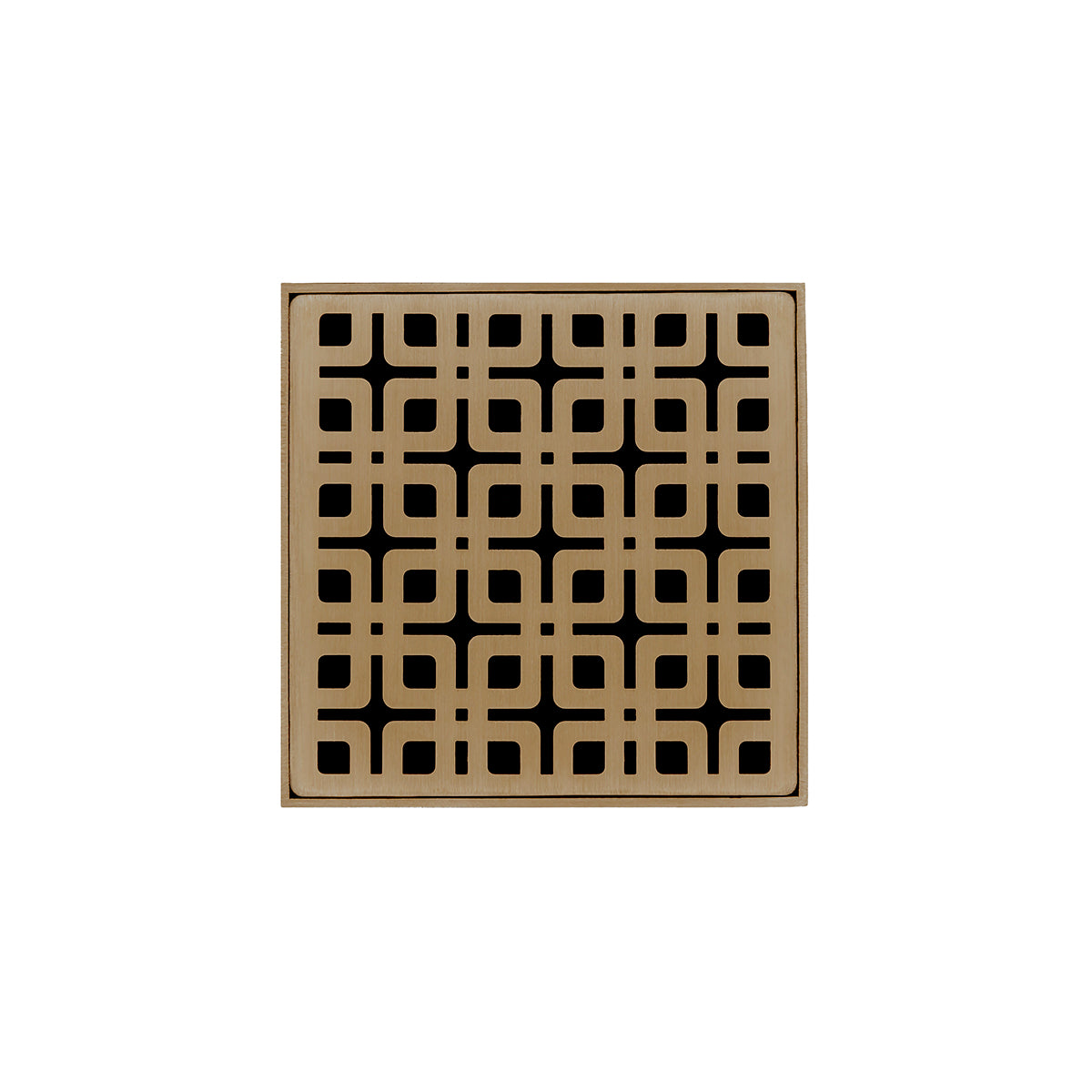 INFINITY DRAIN KD 4-2I SB KD 4 4" x 4" KD 4 Complete Kit with Link Pattern Decorative Plate in Satin Bronze with Cast Iron Drain Body, 2" Outlet