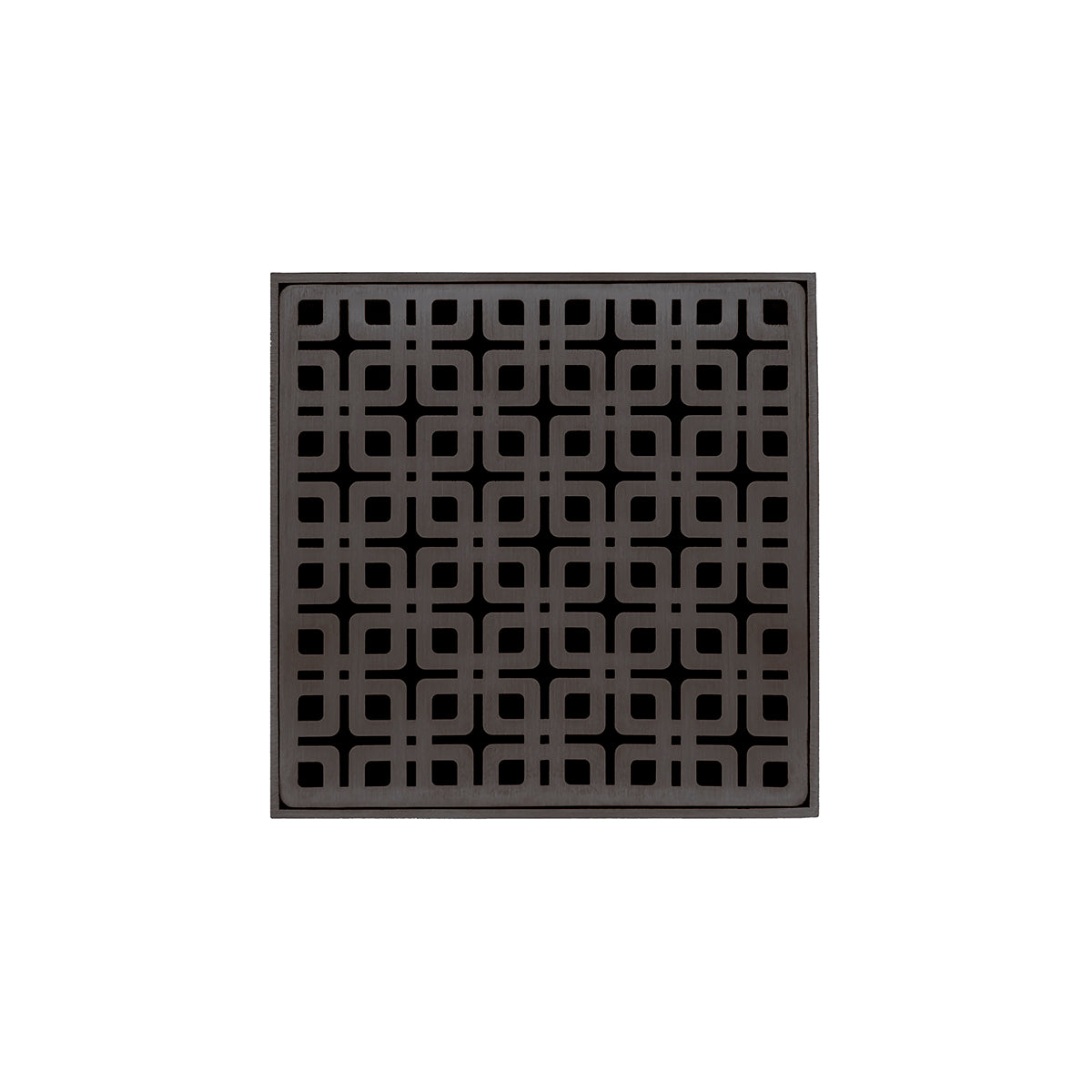 INFINITY DRAIN KD 5-3I ORB KD 5 5" x 5" KD 5 High Flow Complete Kit with Link Pattern Decorative Plate in Oil Rubbed Bronze with Cast Iron Drain Body, 3" No-Hub Outlet