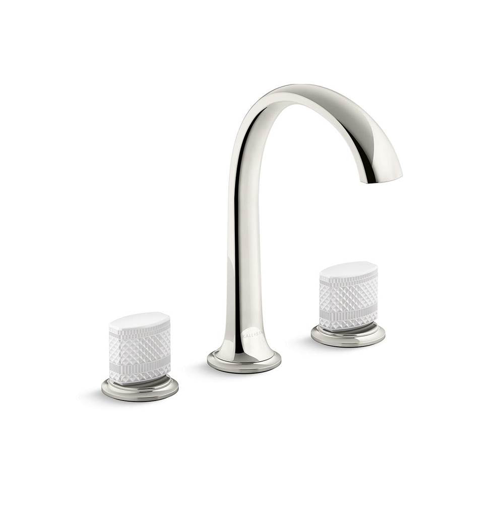 KALLISTA Script Decorative P25057-CMC-AD Script® Sink Faucet, Arch Spout, White Porcelain Knob Handles - Nickel Silver