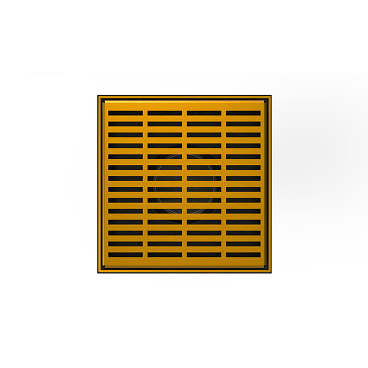 INFINITY DRAIN LND5 BP PG LND 5 5" x 5" LND 5 Slotted Pattern Complete Kit in Polished Gold with PVC Bonded Flange, 2", 3" and 5" Outlet