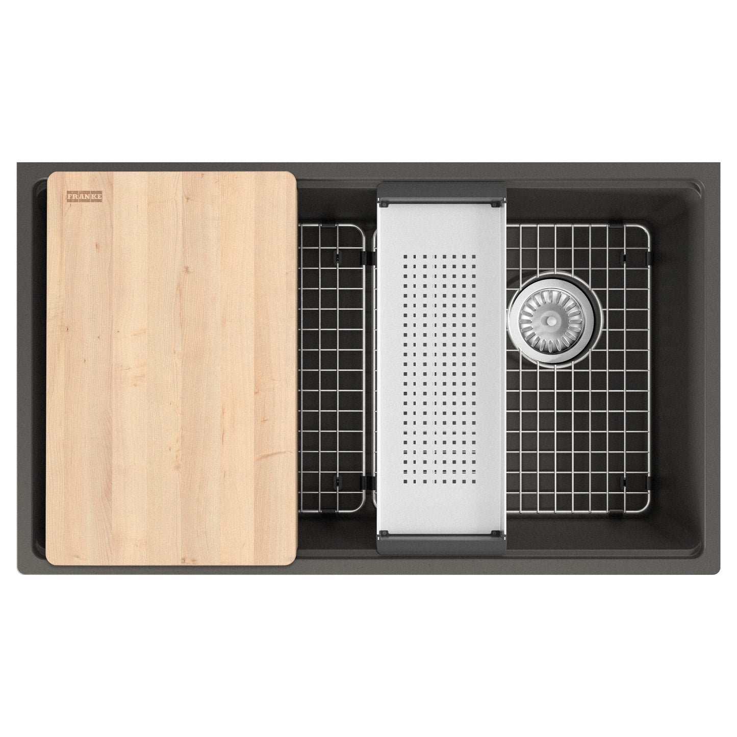 FRANKE MAG11031OW-SLG-WKC Maris Undermount 33-in x 19.31-in Granite Single Bowl Workcenter Kitchen Sink in Slate Grey