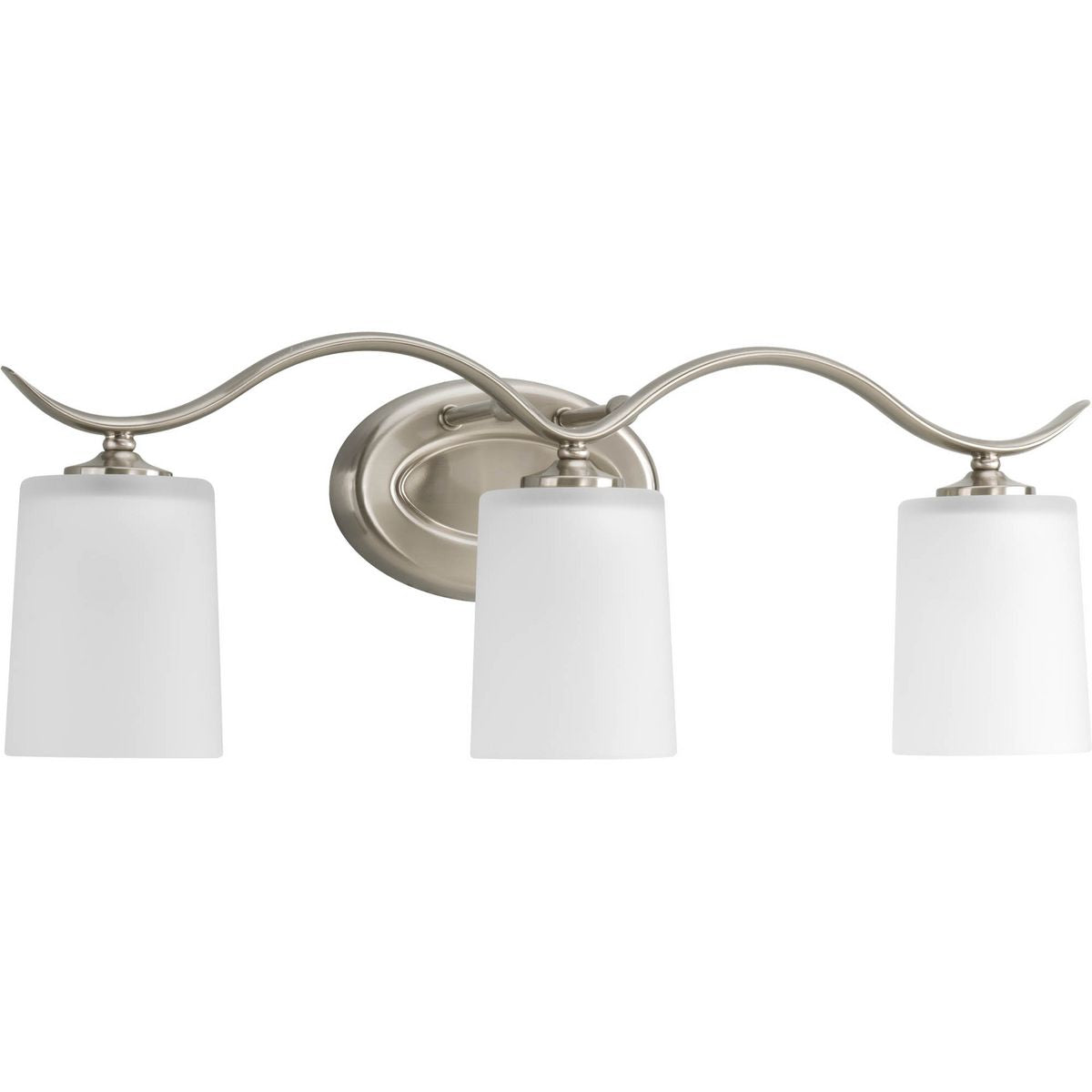 PROGRESS LIGHTING P2020-09 Brushed Nickel Inspire Collection Three-Light Brushed Nickel Etched Glass Traditional Bath Vanity Light