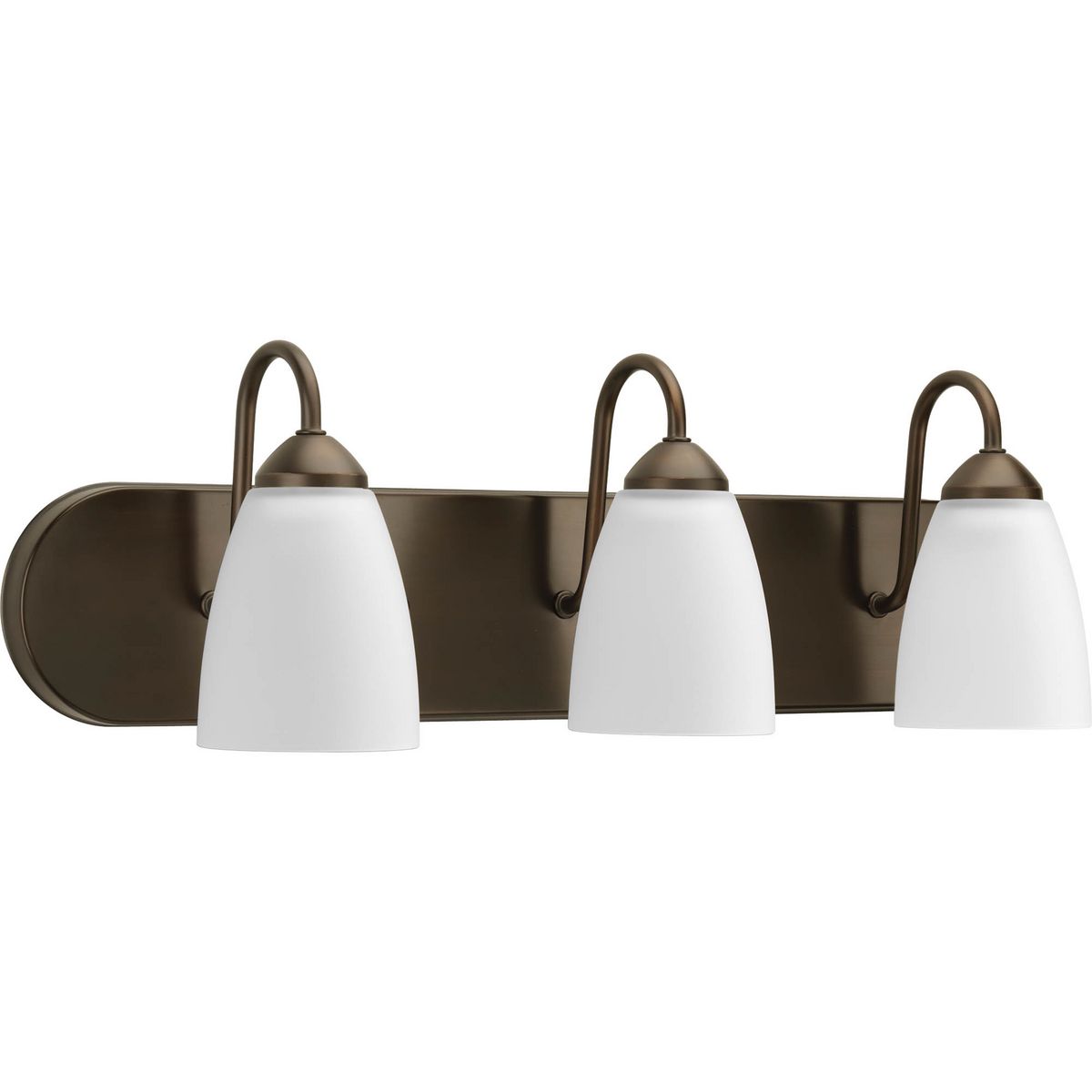 PROGRESS LIGHTING P2708-20 Antique Bronze Gather Collection Three-Light Antique Bronze Etched Glass Traditional Bath Vanity Light
