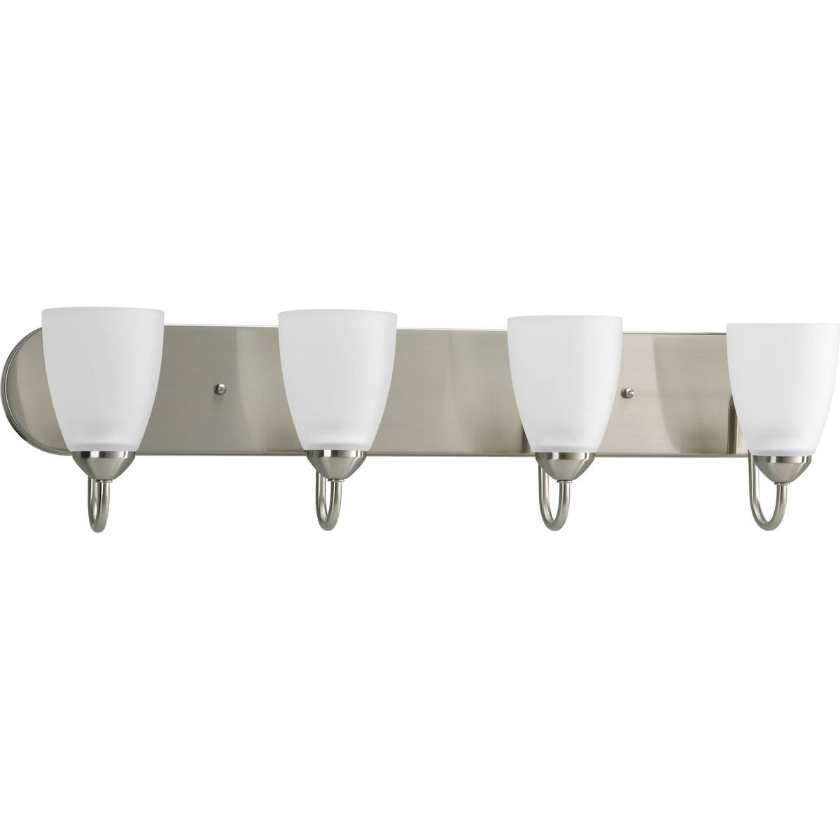 PROGRESS LIGHTING P2709-09 Brushed Nickel Gather Collection Four-Light Brushed Nickel Etched Glass Traditional Bath Vanity Light