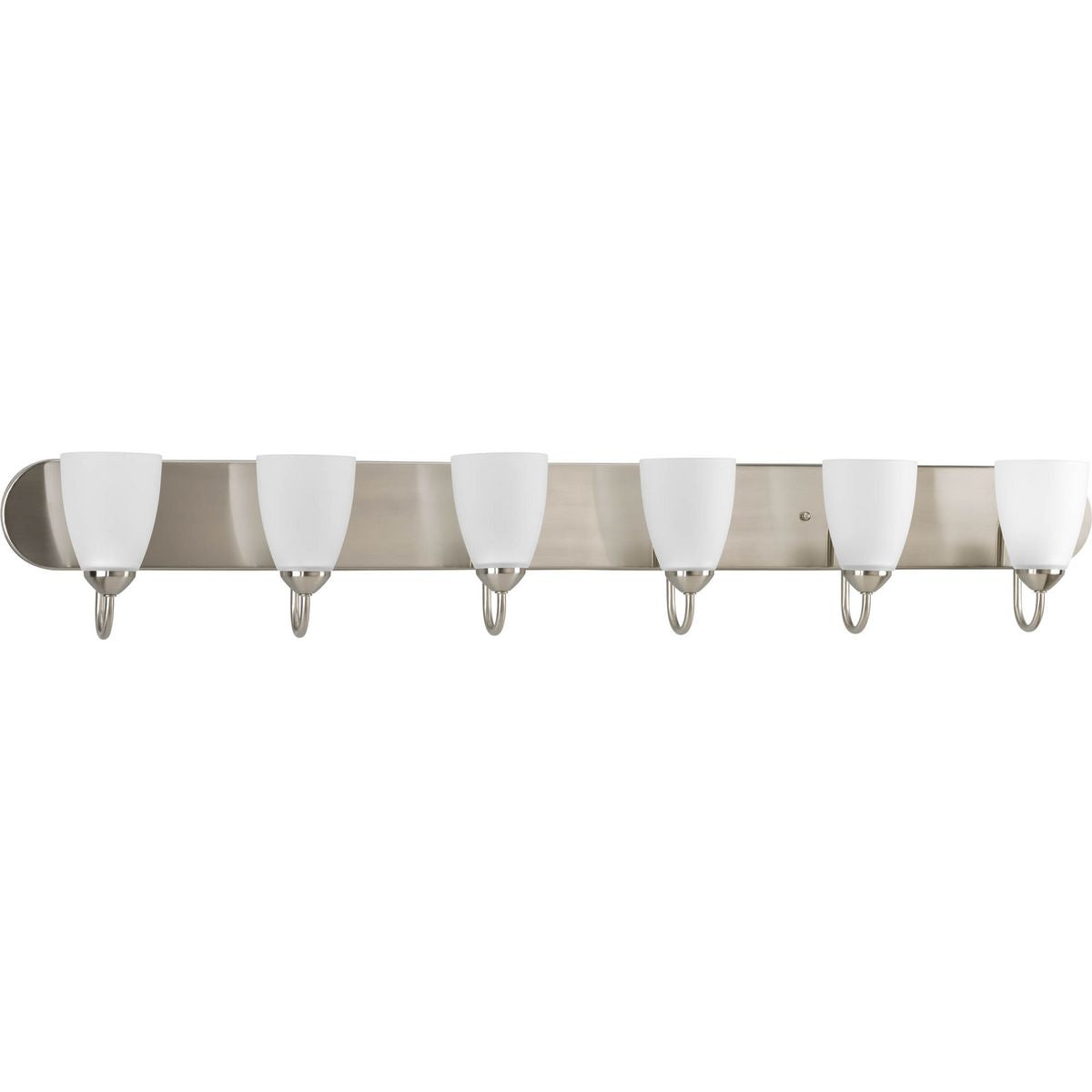 PROGRESS LIGHTING P2714-09 Brushed Nickel Gather Collection Six-Light Brushed Nickel Etched Glass Traditional Bath Vanity Light