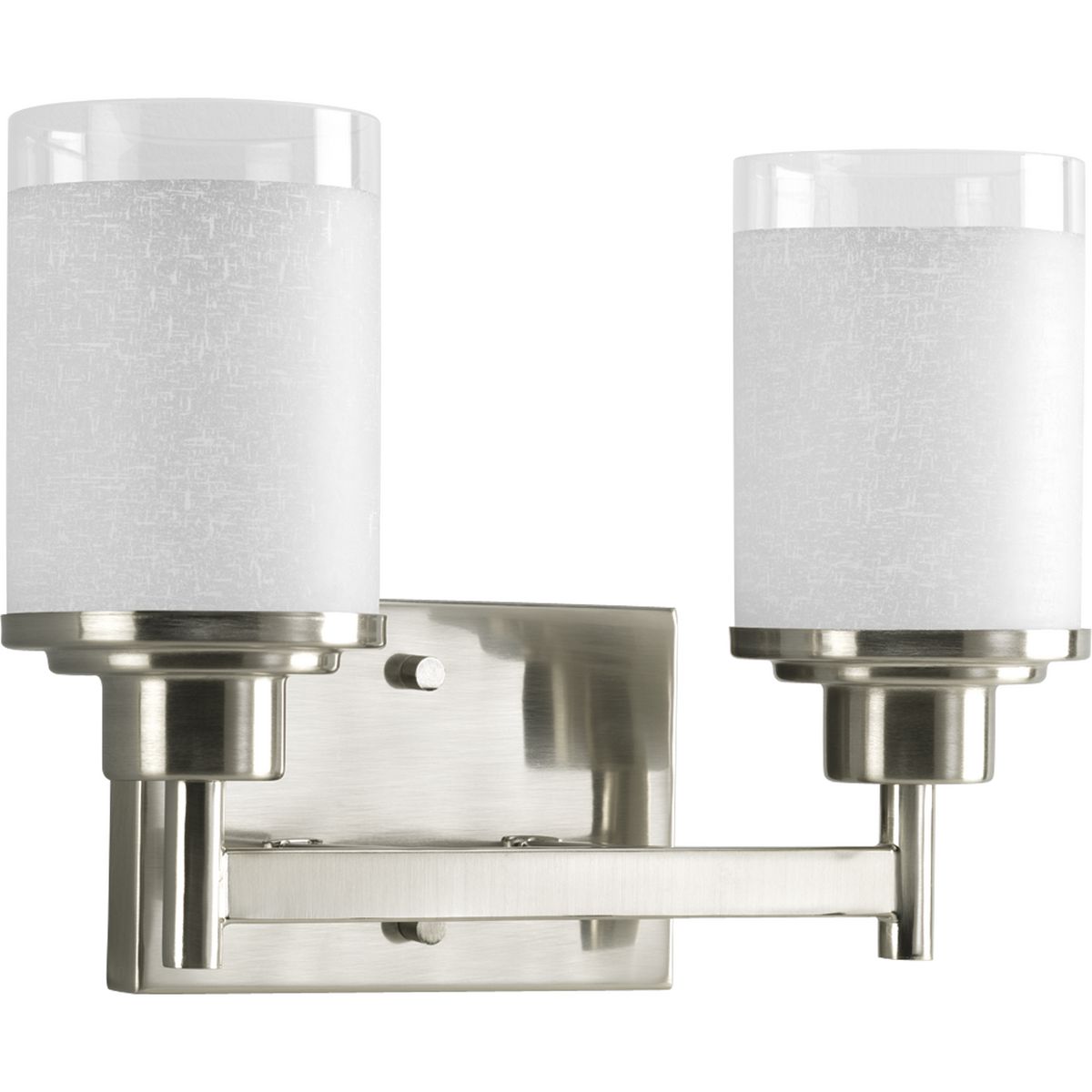 PROGRESS LIGHTING P2977-09 Brushed Nickel Alexa Collection Two-Light Brushed Nickel Etched Linen With Clear Edge Glass Modern Bath Vanity Light