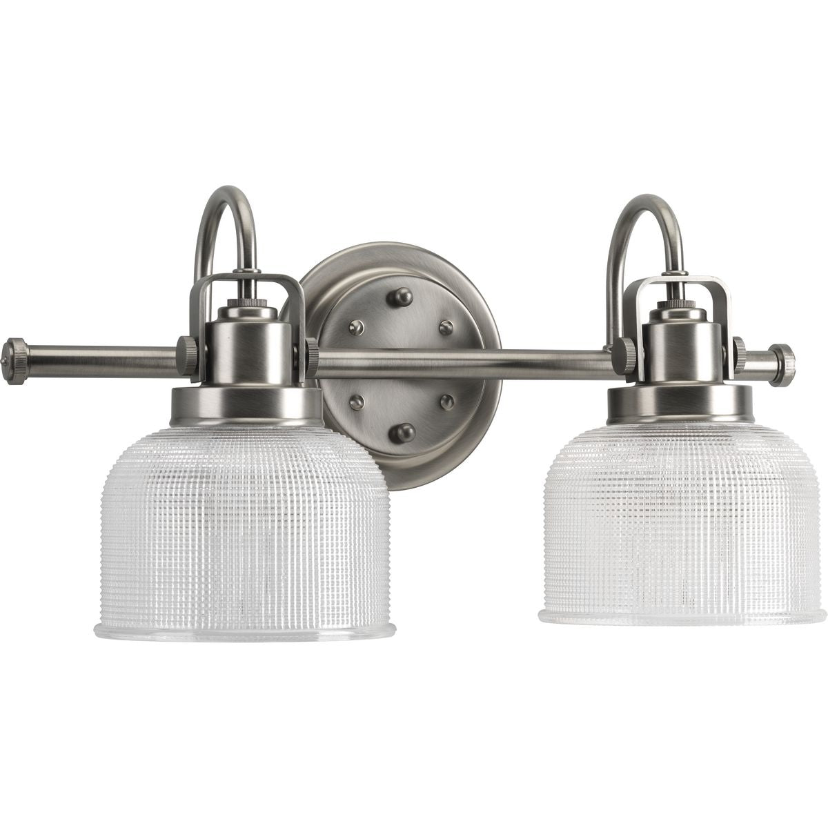 PROGRESS LIGHTING P2991-81 Antique Nickel Archie Collection Two-Light Antique Nickel Clear Double Prismatic Glass Coastal Bath Vanity Light