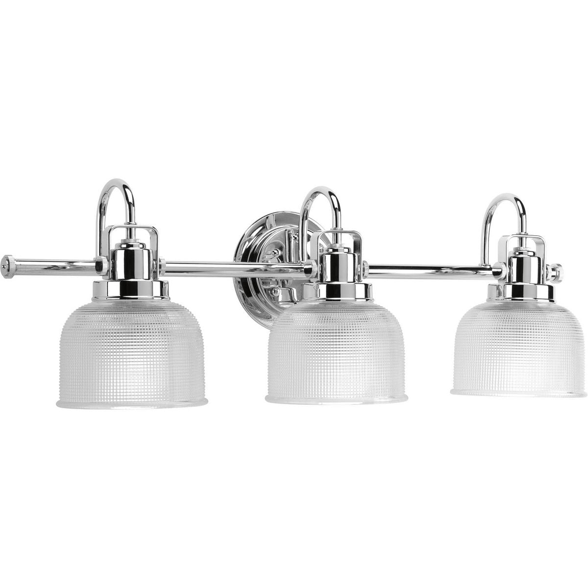 PROGRESS LIGHTING P2992-15 Polished Chrome Archie Collection Three-Light Polished Chrome Clear Double Prismatic Glass Coastal Bath Vanity Light