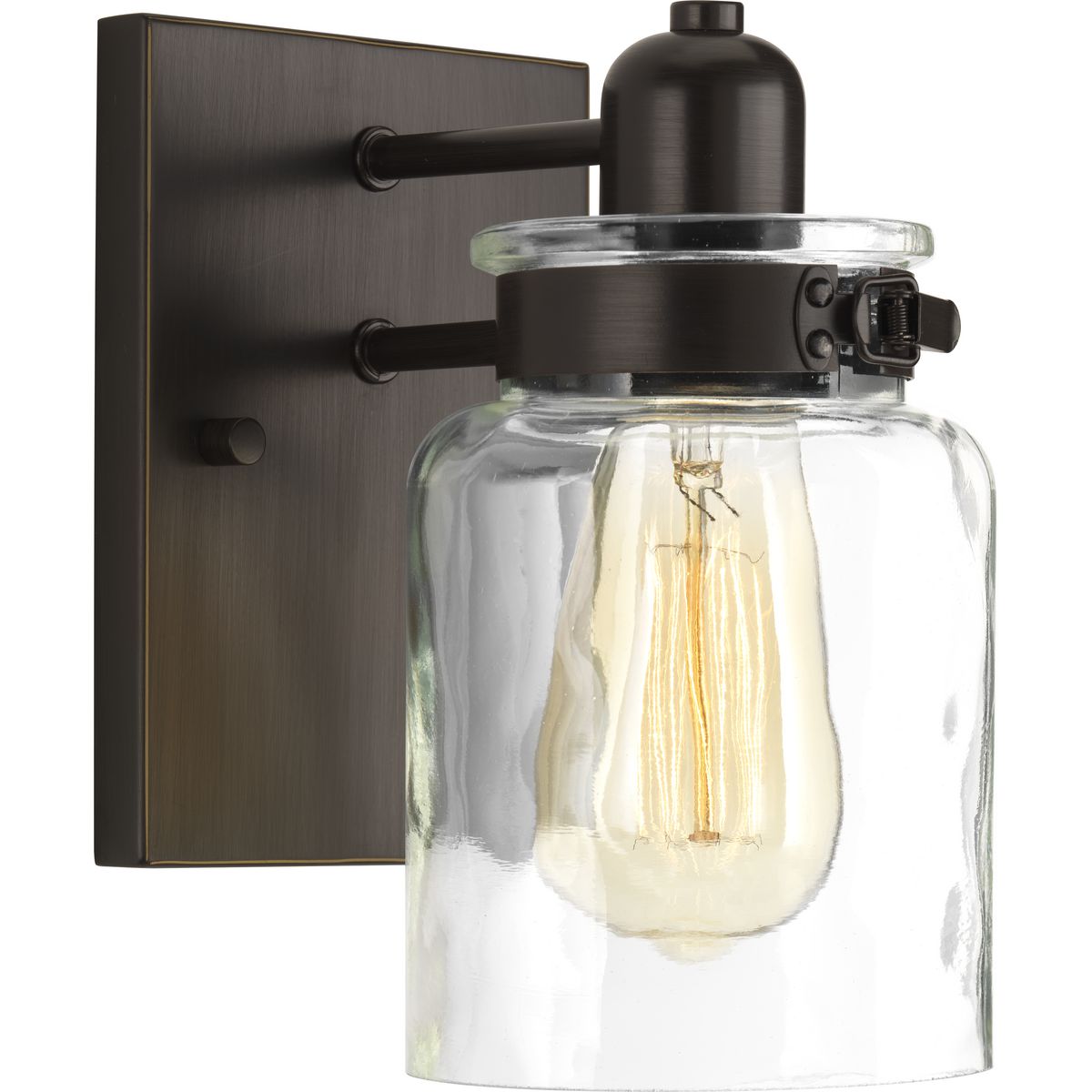 PROGRESS LIGHTING P300045-020 Antique Bronze Calhoun Collection One-Light Antique Bronze Clear Glass Farmhouse Bath Vanity Light