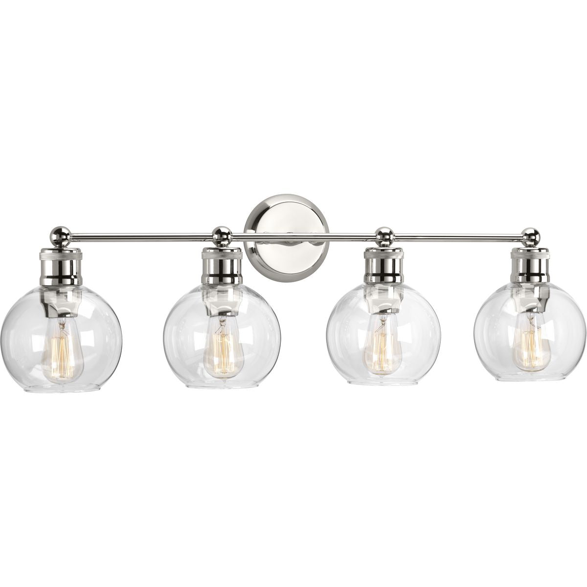 PROGRESS LIGHTING P300052-104 Polished Nickel Hansford Collection Four-Light Polished Nickel Clear Glass Coastal Bath Vanity Light