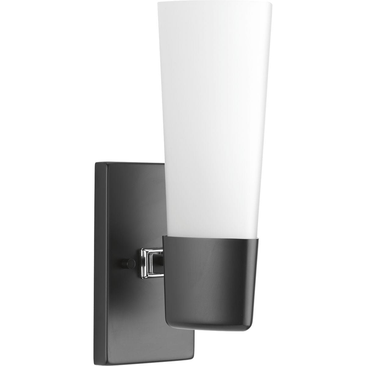PROGRESS LIGHTING P300061-031 Matte Black Zura Collection One-Light Matte Black Etched Opal Glass Modern Bath Vanity Light