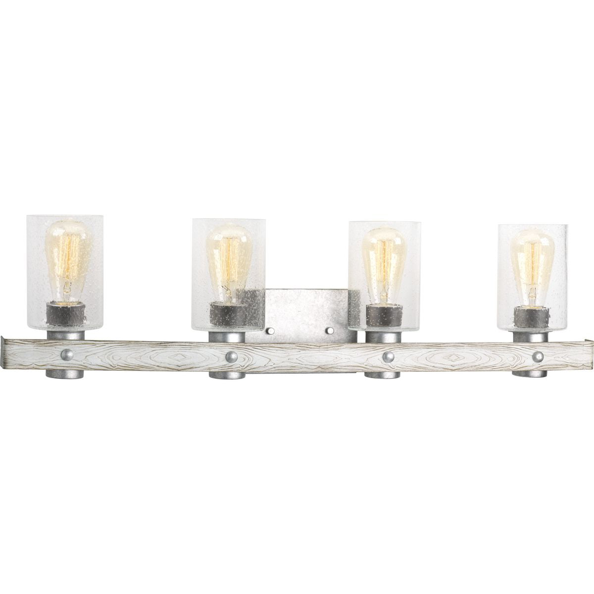 PROGRESS LIGHTING P300126-141 Galvanized Finish Gulliver Collection Four-Light Galvanized Finish Clear Seeded Glass Coastal Bath Vanity Light