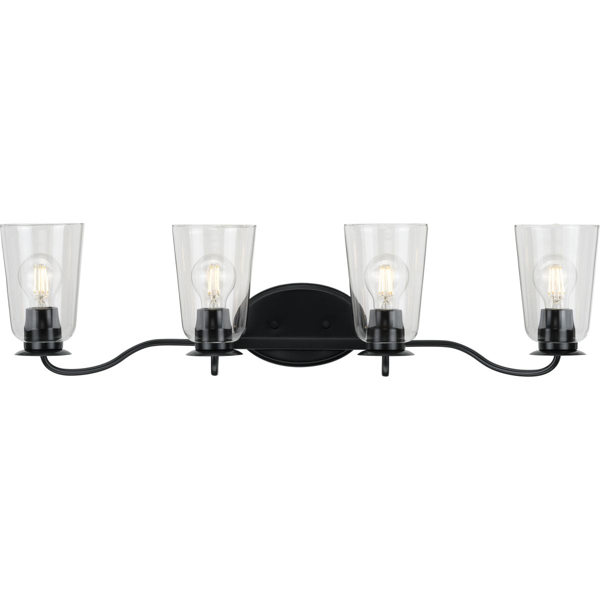 PROGRESS LIGHTING P300264-031 Matte Black Durrell Collection Four-Light Matte Black Clear Glass Coastal Bath Vanity Light