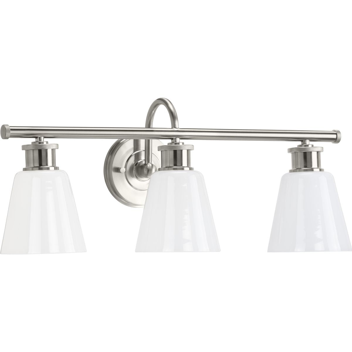 PROGRESS LIGHTING P300316-009 Brushed Nickel Ashford Collection Three-Light Brushed Nickel and Opal Glass Farmhouse Style Bath Vanity Wall Light