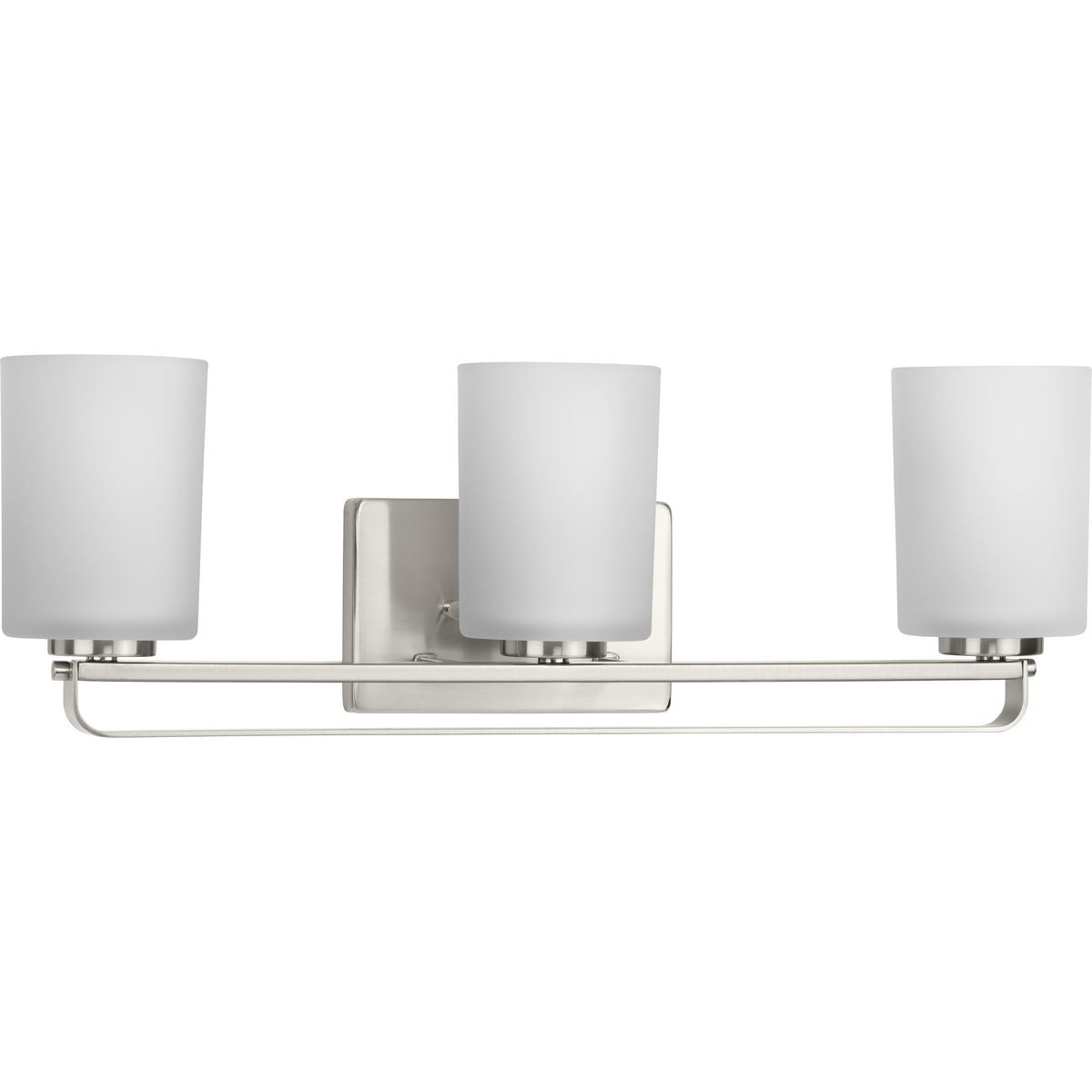 PROGRESS LIGHTING P300343-009 Brushed Nickel League Collection Three-Light Brushed Nickel and Etched Glass Modern Farmhouse Bath Vanity Light