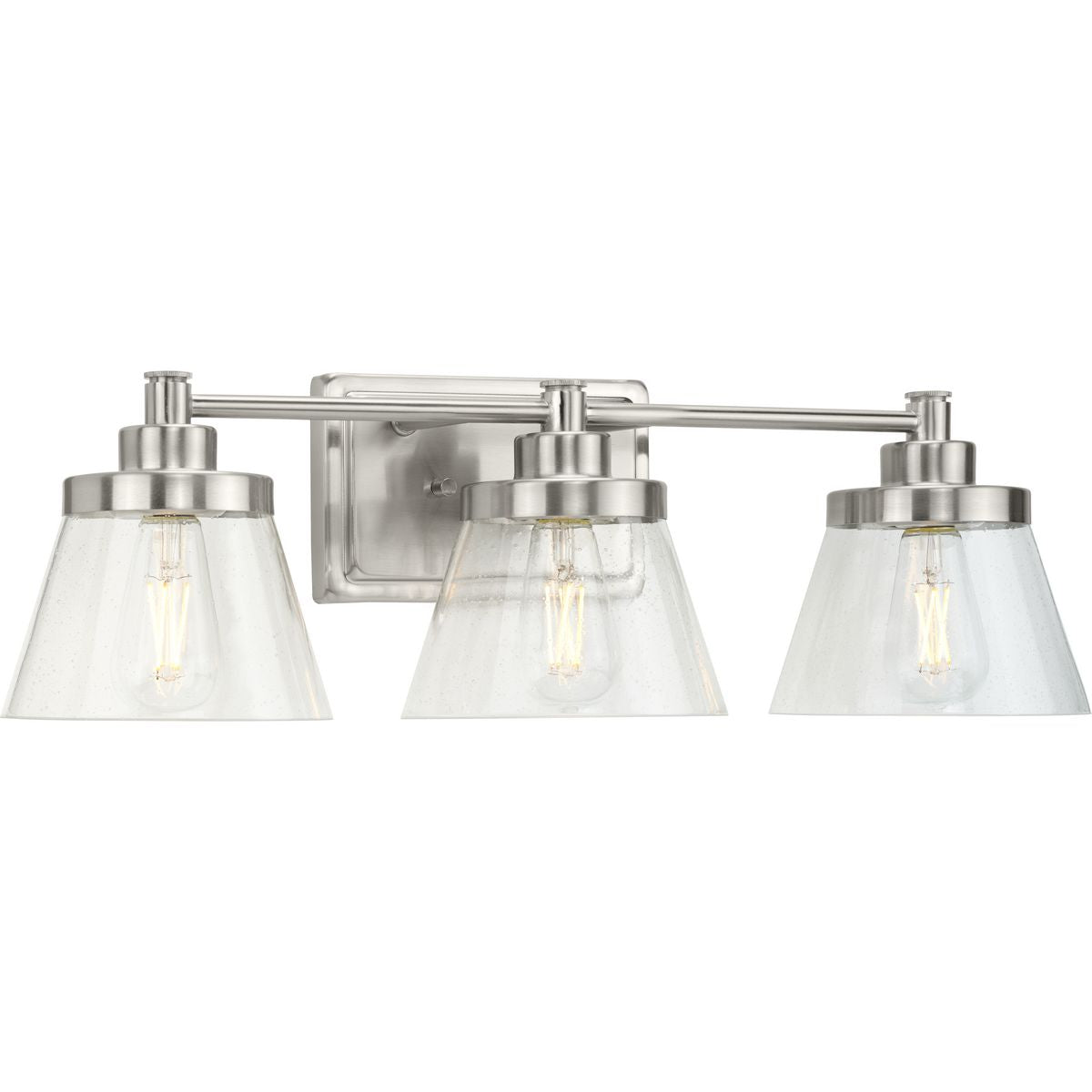 PROGRESS LIGHTING P300350-009 Brushed Nickel Hinton Collection Three-Light Brushed Nickel Clear Seeded Glass Farmhouse Bath Vanity Light