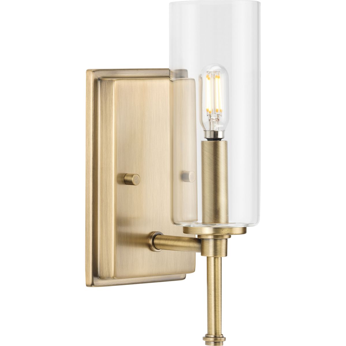 PROGRESS LIGHTING P300356-163 Vintage Brass Elara Collection One-Light New Traditional Vintage Brass Clear Glass Bath Vanity Light