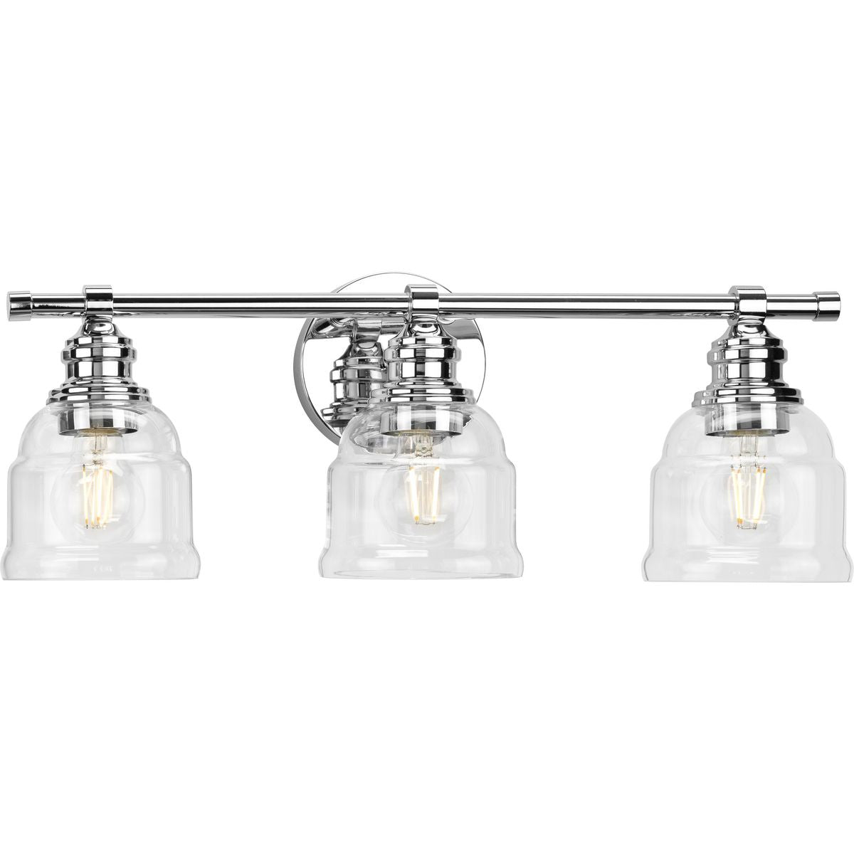 PROGRESS LIGHTING P300375-015 Polished Chrome Ambrose Collection Three-Light Farmhouse Polished Chrome Clear Glass Bath Vanity Light