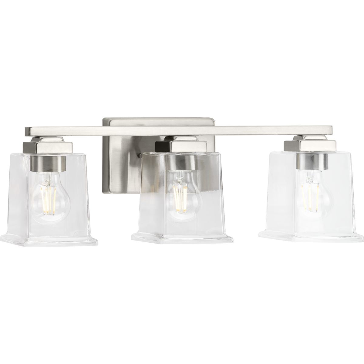 PROGRESS LIGHTING P300379-009 Brushed Nickel Gilmour Collection Three-Light Modern Farmhouse Brushed Nickel Clear Glass Bath Vanity Light