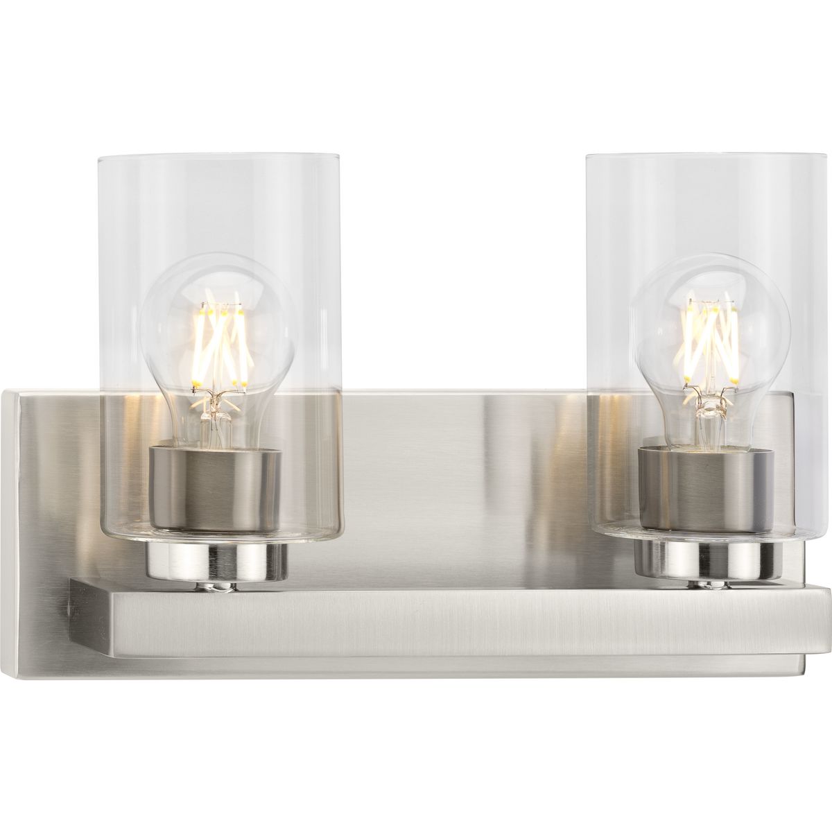 PROGRESS LIGHTING P300387-009 Brushed Nickel Goodwin Collection Two-Light Brushed Nickel Modern Vanity Light with Clear Glass
