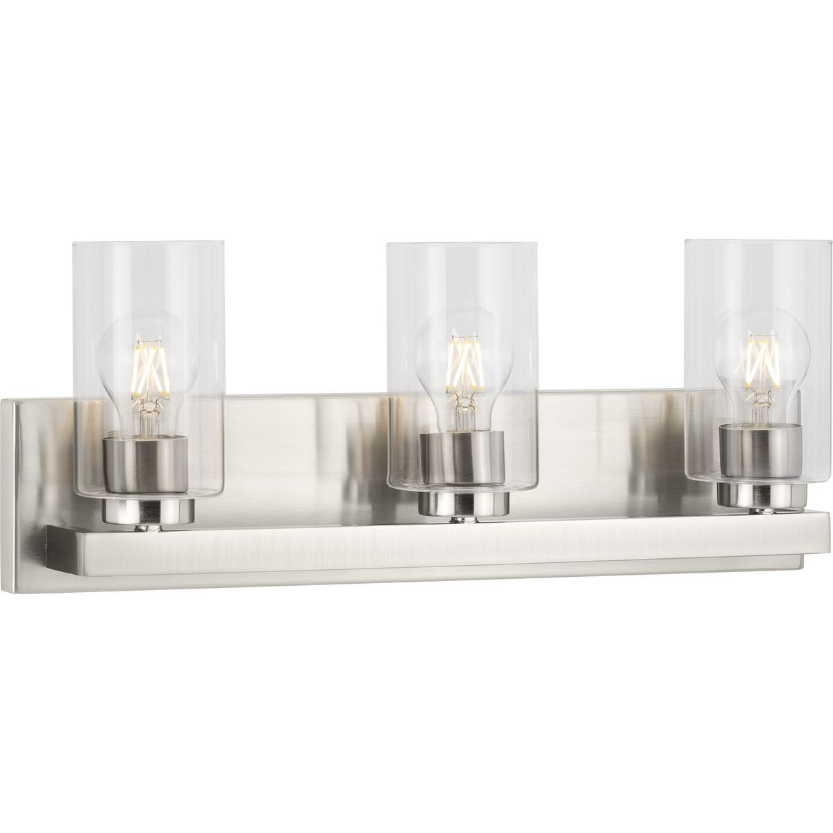 PROGRESS LIGHTING P300388-009 Brushed Nickel Goodwin Collection Three-Light Brushed Nickel Modern Vanity Light with Clear Glass