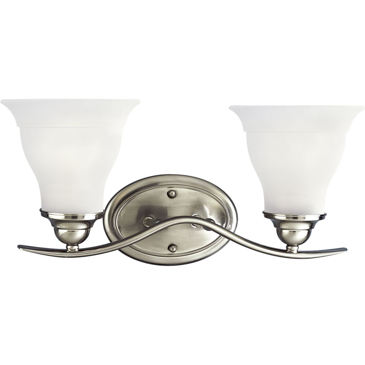 PROGRESS LIGHTING P3191-09 Brushed Nickel Trinity Collection Two-Light Brushed Nickel Etched Glass Traditional Bath Vanity Light