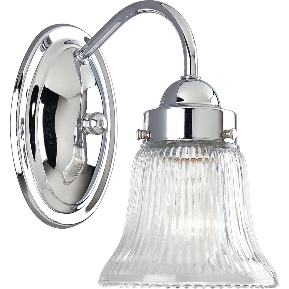 PROGRESS LIGHTING P3287-15 Polished Chrome Fluted Glass Collection One-Light Polished Chrome Clear Prismatic Glass Traditional Bath Vanity Light
