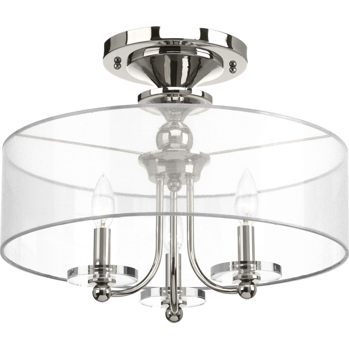 PROGRESS LIGHTING P350029-104 Polished Nickel Marche' Collection Three-Light Semi-Flush Convertible