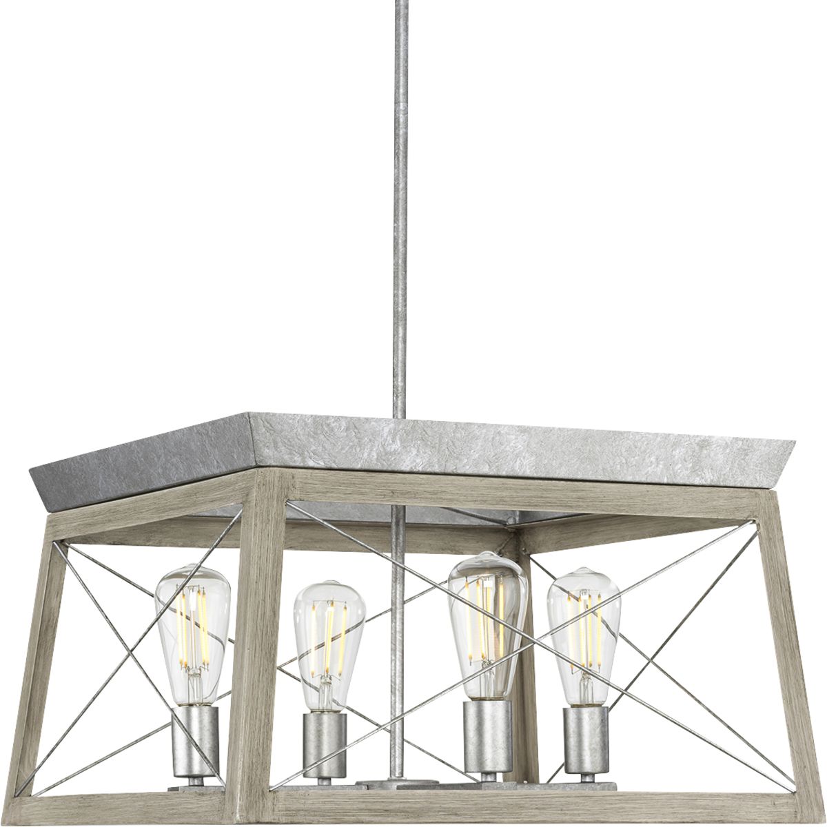 PROGRESS LIGHTING P400047-141 Galvanized Finish Briarwood Collection Four-Light Bleached Oak/Galvanized Farmhouse Chandelier Light