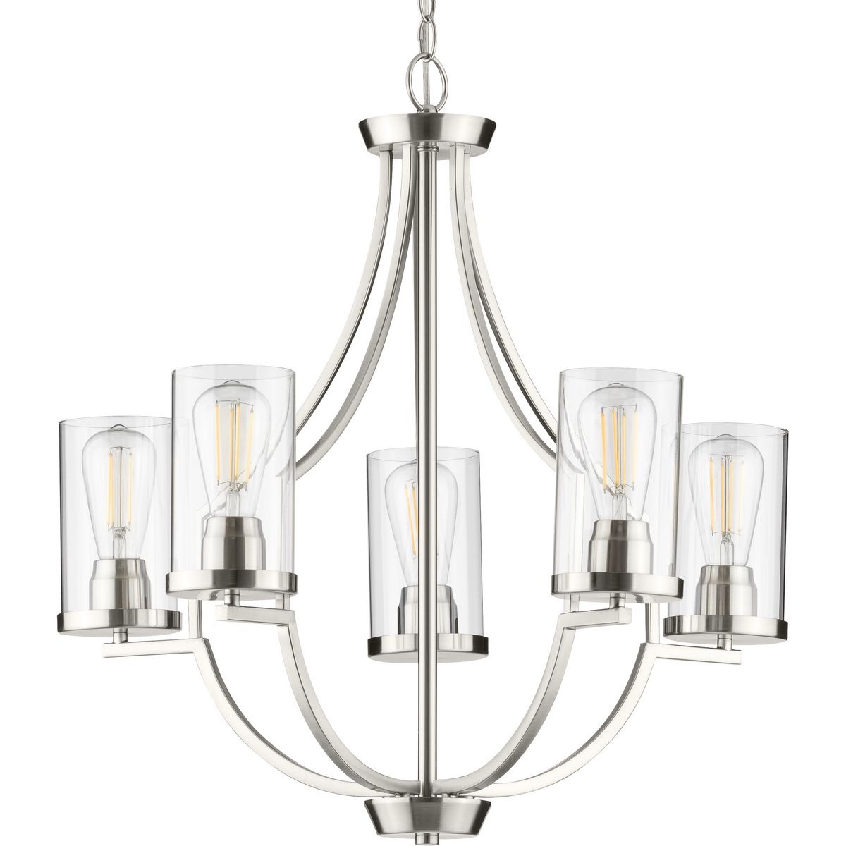 PROGRESS LIGHTING P400197-009 Brushed Nickel Lassiter Collection Five-Light Brushed Nickel Clear Glass Modern Chandelier Light