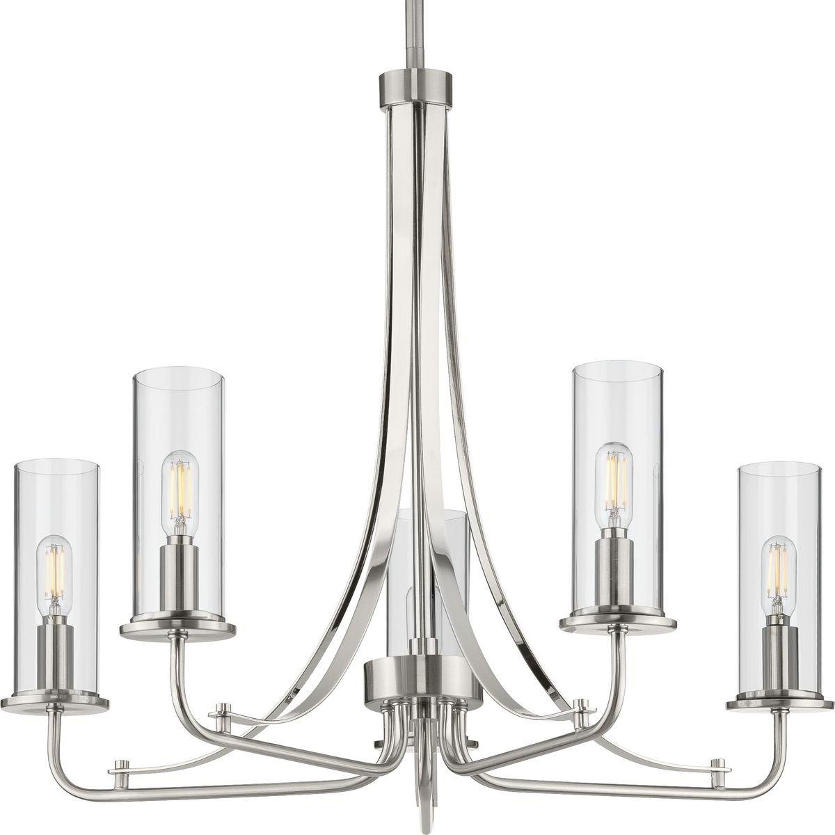 PROGRESS LIGHTING P400209-009 Brushed Nickel Riley Collection Five-Light Brushed Nickel Clear Glass New Traditional Chandelier Light