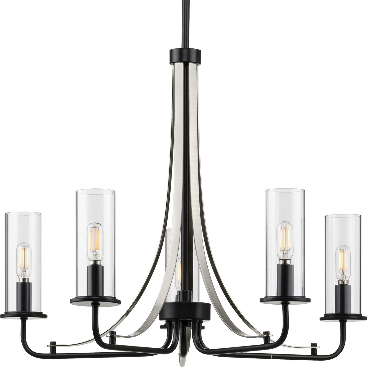 PROGRESS LIGHTING P400209-031 Matte Black Riley Collection Five-Light Matte Black Clear Glass New Traditional Chandelier Light