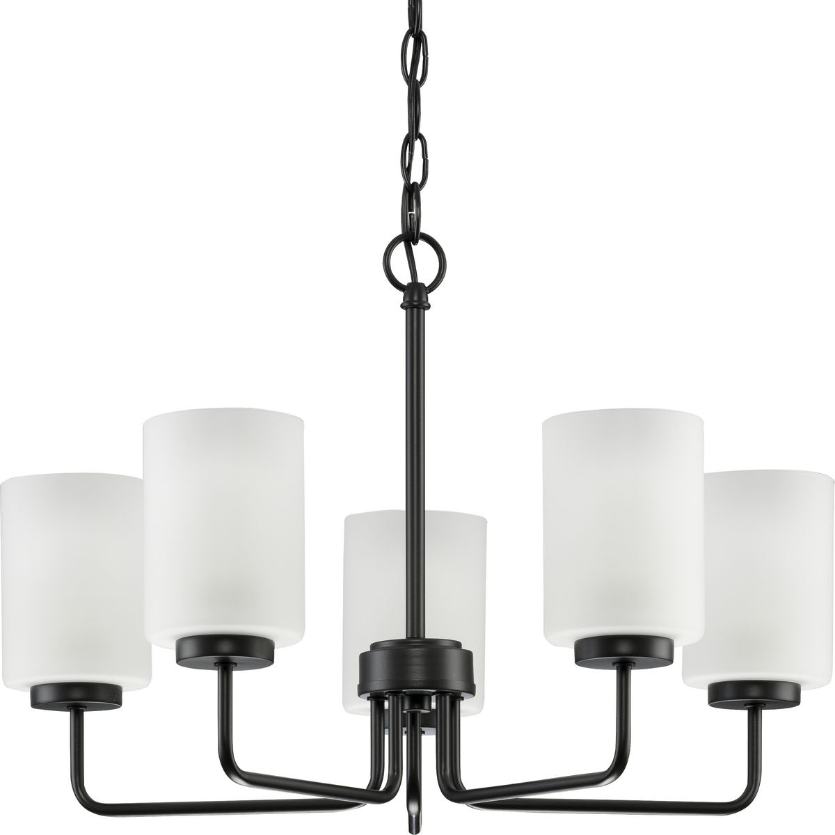 PROGRESS LIGHTING P400275-031 Matte Black Merry Collection Five-Light Matte Black and Etched Glass Transitional Style Chandelier Light