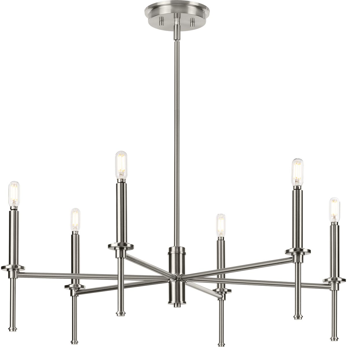 PROGRESS LIGHTING P400294-009 Brushed Nickel Elara Collection Six-Light New Traditional Brushed Nickel Chandelier Light