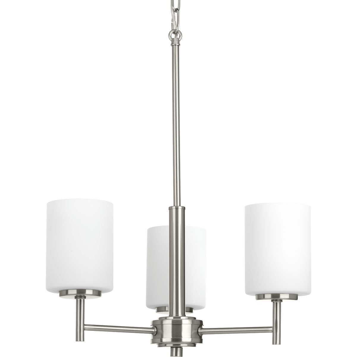 PROGRESS LIGHTING P4318-09 Brushed Nickel Replay Collection Three-Light Brushed Nickel Etched Glass Modern Chandelier Light