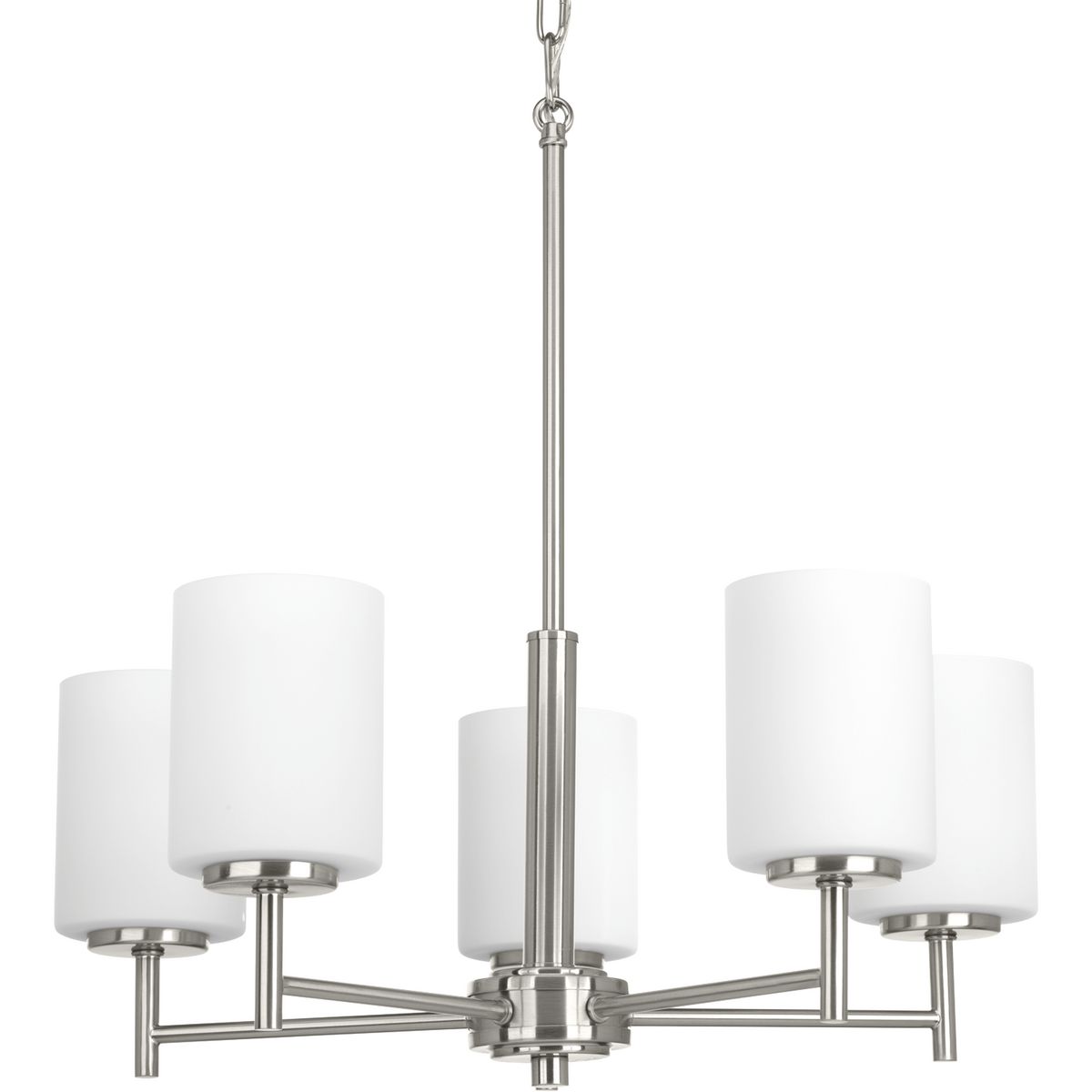 PROGRESS LIGHTING P4319-09 Brushed Nickel Replay Collection Five-Light Brushed Nickel Etched Glass Modern Chandelier Light