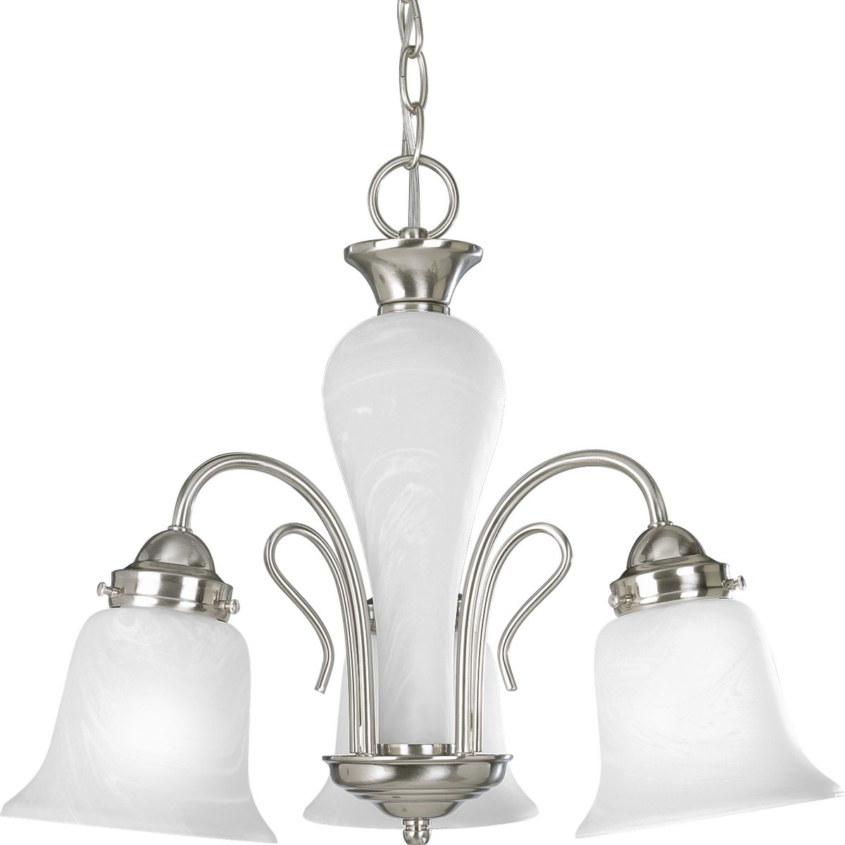 PROGRESS LIGHTING P4390-09 Brushed Nickel Bedford Collection Three-Light Brushed Nickel Etched Alabaster Glass Traditional Chandelier Light