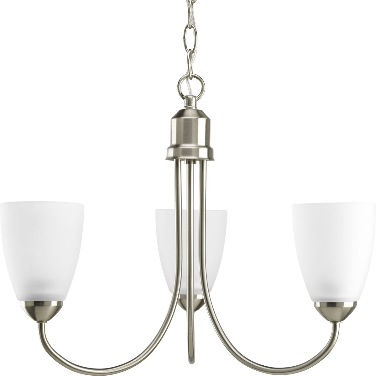 PROGRESS LIGHTING P4440-09 Brushed Nickel Gather Collection Three-Light Brushed Nickel Etched Glass Traditional Chandelier Light
